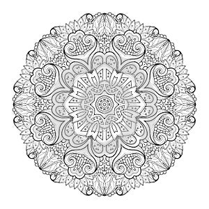 Vector Beautiful Deco Monochrome Contour Mandala