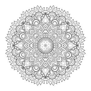 Vector Beautiful Deco Monochrome Contour Mandala