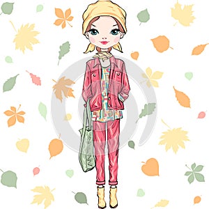 Vector fashion girl in autumn clothes