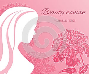 Vector beautiful girl with peonies flowers