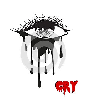 Vector beautiful illustration with crying eye. Black illustratio