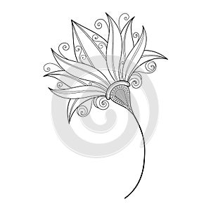 Vector Beautiful Monochrome Contour Flower