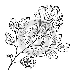 Vector Beautiful Monochrome Contour Flower