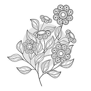 Vector Beautiful Monochrome Contour Flower