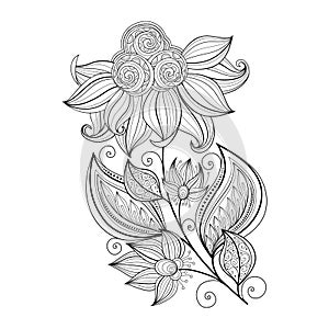 Vector Beautiful Monochrome Contour Flower