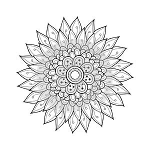 Vector Beautiful Monochrome Contour Flower