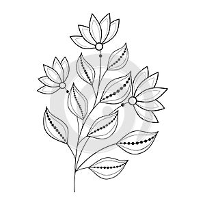 Vector Beautiful Monochrome Contour Flower