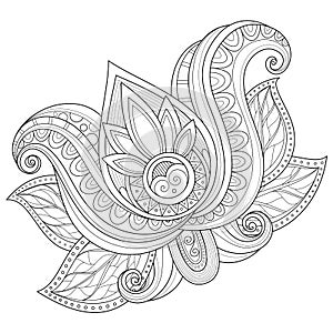 Vector Beautiful Monochrome Contour Flower