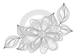 Vector Beautiful Monochrome Contour Flower