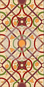 Vector  Oriental beige pattern template for stained glass photo