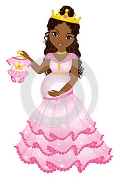 Vector Beautiful Pregnant African American Woman Dressed as Princess