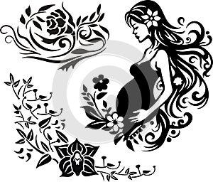 Vector Beautiful Pregnant Woman Exquisite Series. Motherhood.