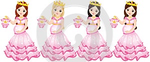 Vector Beautiful Pregnant Women Dressed as Princesses