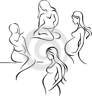 Vector Beautiful Pregnant Women Exquisite Series, Line Art