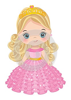 Vector Beautiful Princess in Pink Dress and Diadem