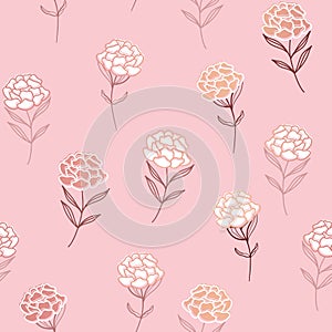 Vector Beautiful Rosegold Peonies on Pink seamless pattern background.