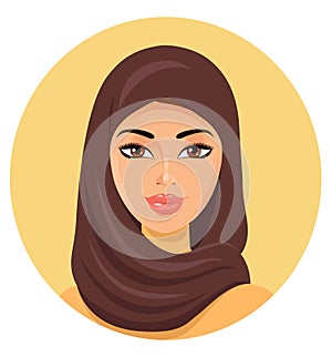Vector - Beautiful young happy Muslim woman in hijab.