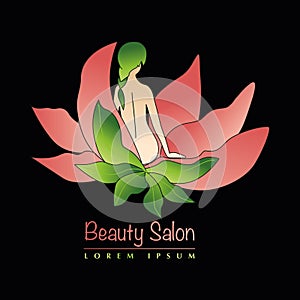 Vector, Beauty logo, girl in flower emblem. Beauty salon, spa treatments or yoga club