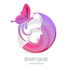 Vector beauty logo, label design elements. Woman face symbol.