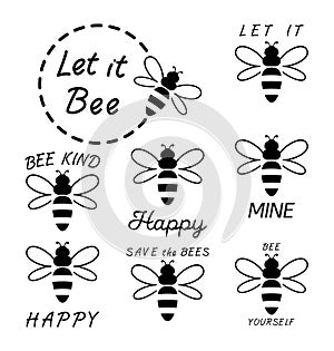 Vector bee icons with text