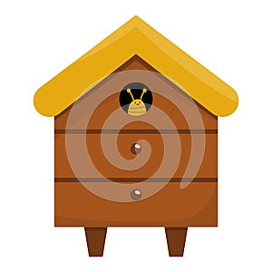 Vector beehive icon. Bee house with smiling insect isolated on white background. Beekeeping concept illustration. Home made farm