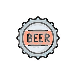 Vector beer bottle cap flat color line icon.