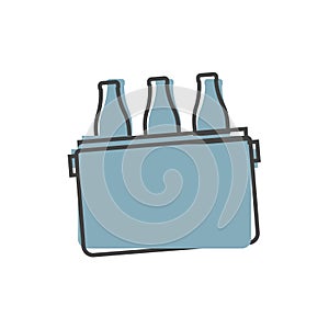 Vector beer fridge icon. Beverage cooler bag on cartoon style on white isolated background