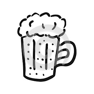 Vector beer icon in hand drawn style. Outline symbol ale. Isolated illustration on white background. Design for print and coloring