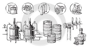 Vector beer infographics with illustrations of brewery process.