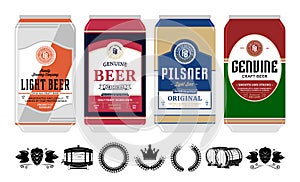 Vector beer labels on aluminum cans