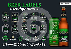 Vector beer labels, badges, icons and design elements