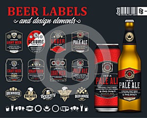 Vector beer labels, badges, icons and design elements