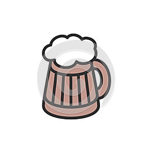 Vector beer mug flat color line icon.