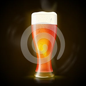 Vector Beer tall wet Glass with bubbles and froth