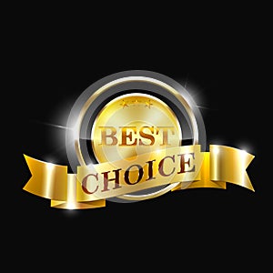 Vector best choice label with gold ribbon.