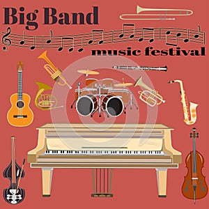 Vector Big band music festival template in flat style