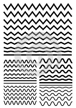 Vector big set of seamless wavy - curvy and zigzag - criss cross