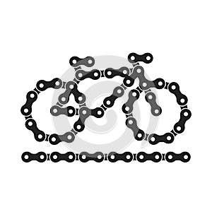 Black and White Vector Bike or Bicycle Icon Made of Bike or Bicycle Chain Isolated on White Background. Cycling Concept