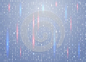 Vector binary code background with highlight an important element, error, software vulnerability. Big data and programming hacking