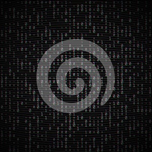 Vector binary code dark background. Big data and programming, hacking, decryption, encryption, computer numbers 1,0. Coding