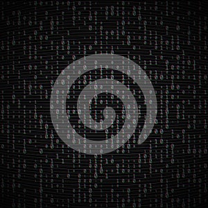 Vector binary code dark background. Big data and programming, hacking, decryption, encryption, computer numbers 1,0. Coding or