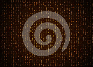 Vector binary code golden background. Big data and programming hacking, deep decryption and encryption, computer streaming numbers