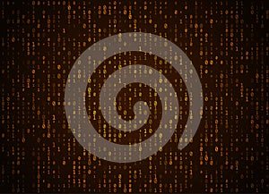 Vector binary code golden background. Big data and programming hacking, deep decryption and encryption, computer streaming numbers