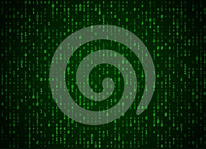 Vector binary code green background. Big data and programming hacking, deep decryption and encryption, computer streaming numbers