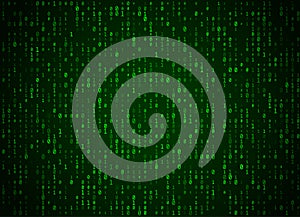 Vector binary code green background. Big data and programming hacking, deep decryption and encryption, computer streaming numbers