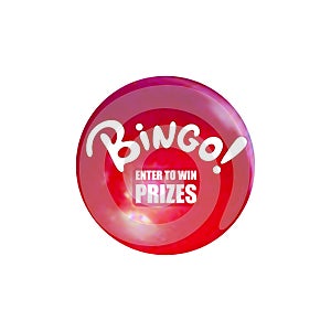Vector Bingo Ball, Relistic Lottery Ball and Cartoon Word, Enter to Win Prizes Button, Illustration. photo