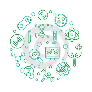 Vector Biotechnology or Biotech green line round illustration