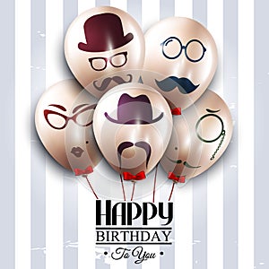 Vector birthday card. Balloons with silhouettes on