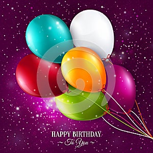 Vector birthday card with balloons and stars on