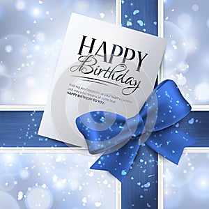 Vector birthday card with blue ribbon and birthday